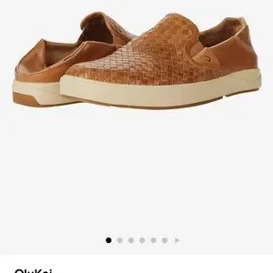 OluKai Woven Leather Slip-On Loafers in Tan like new Men main image 3